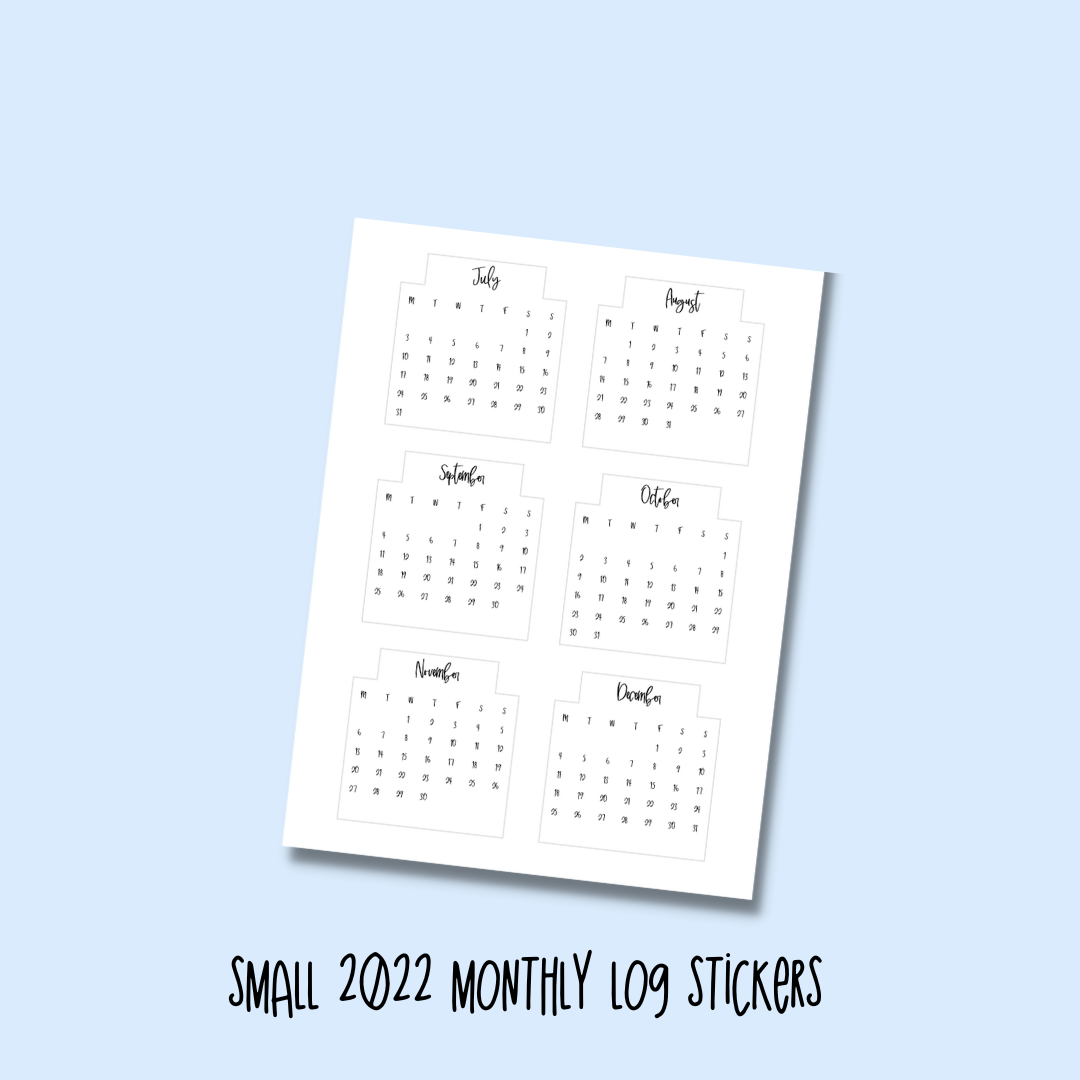 SECONDS 2022 Planner Stickers Pack | Monthly and Future Log small calendar