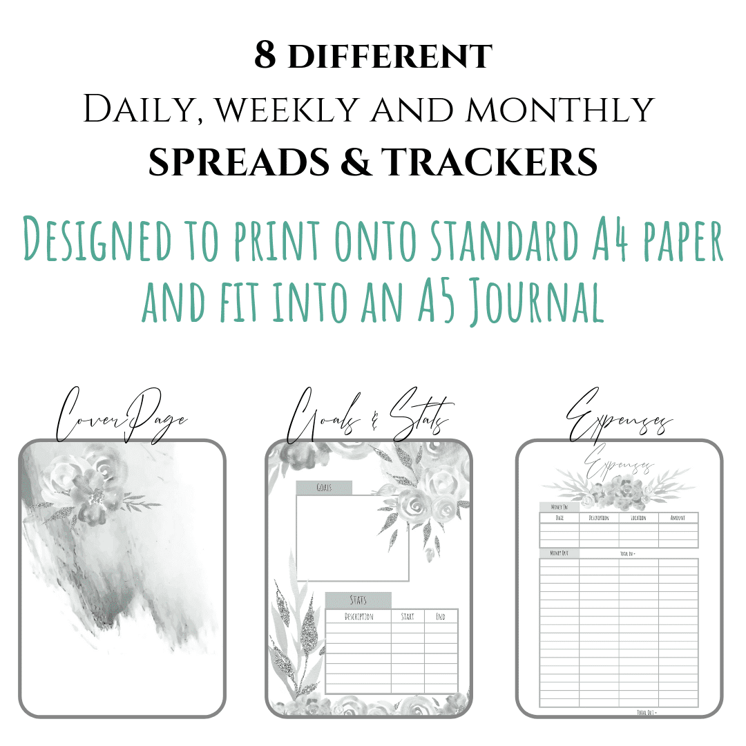 Fresh Starts black and white bundle printable bullet journal layouts first 3