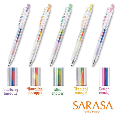 JOURNAL JUNKIES Zebra Sarasa Push Clip Gel Pen | 5 Marble Colour Set swatches