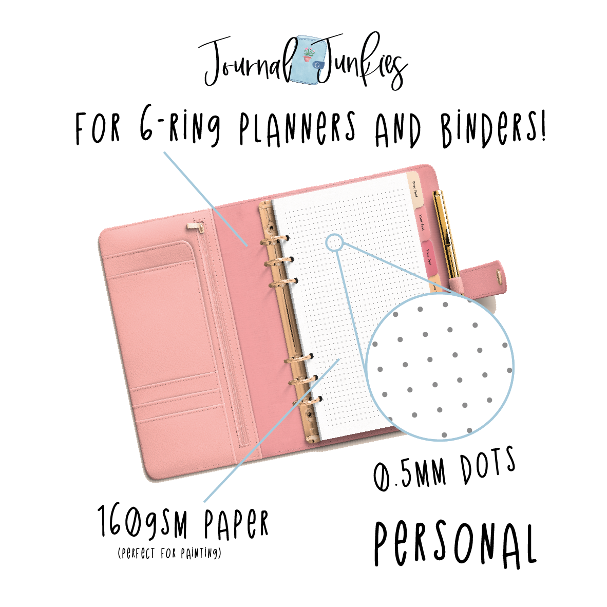 Journal Junkies Basics Loose Leaf Refill | Personal 120gsm Dotted
