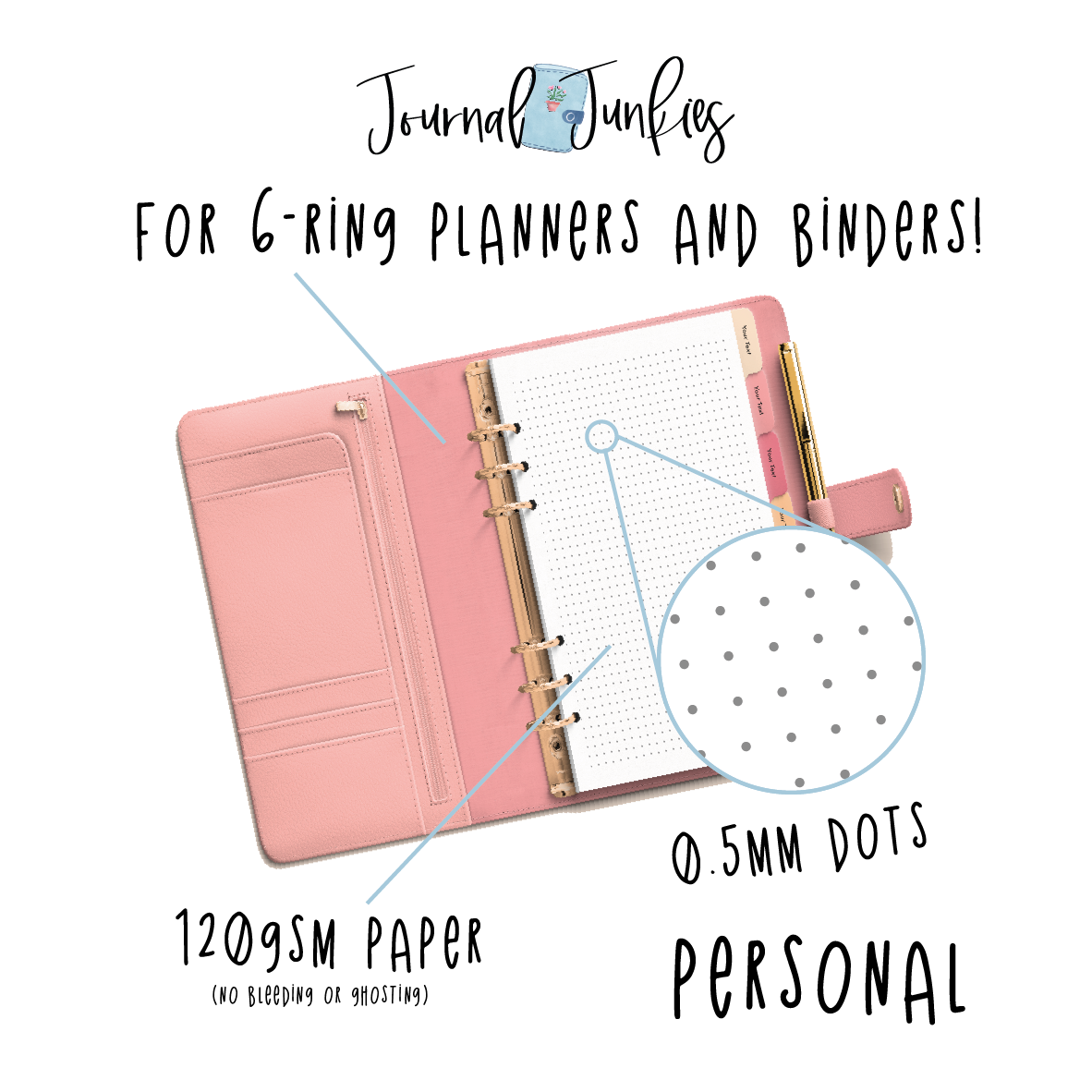 Journal Junkies Basics Loose Leaf Refill | Personal 120gsm Dotted