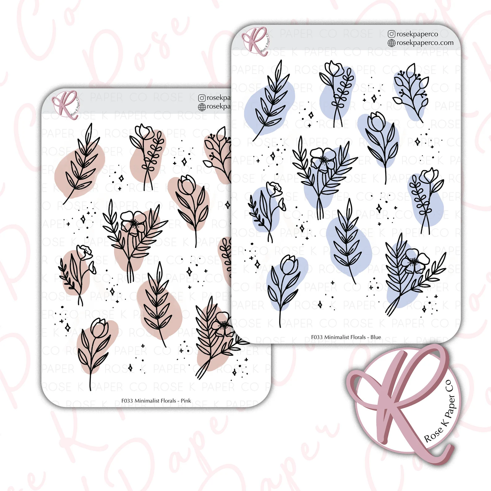 Journal Junkies Rose K Paper Co Decorative Stickers | Minimal Floral Stickers Cover