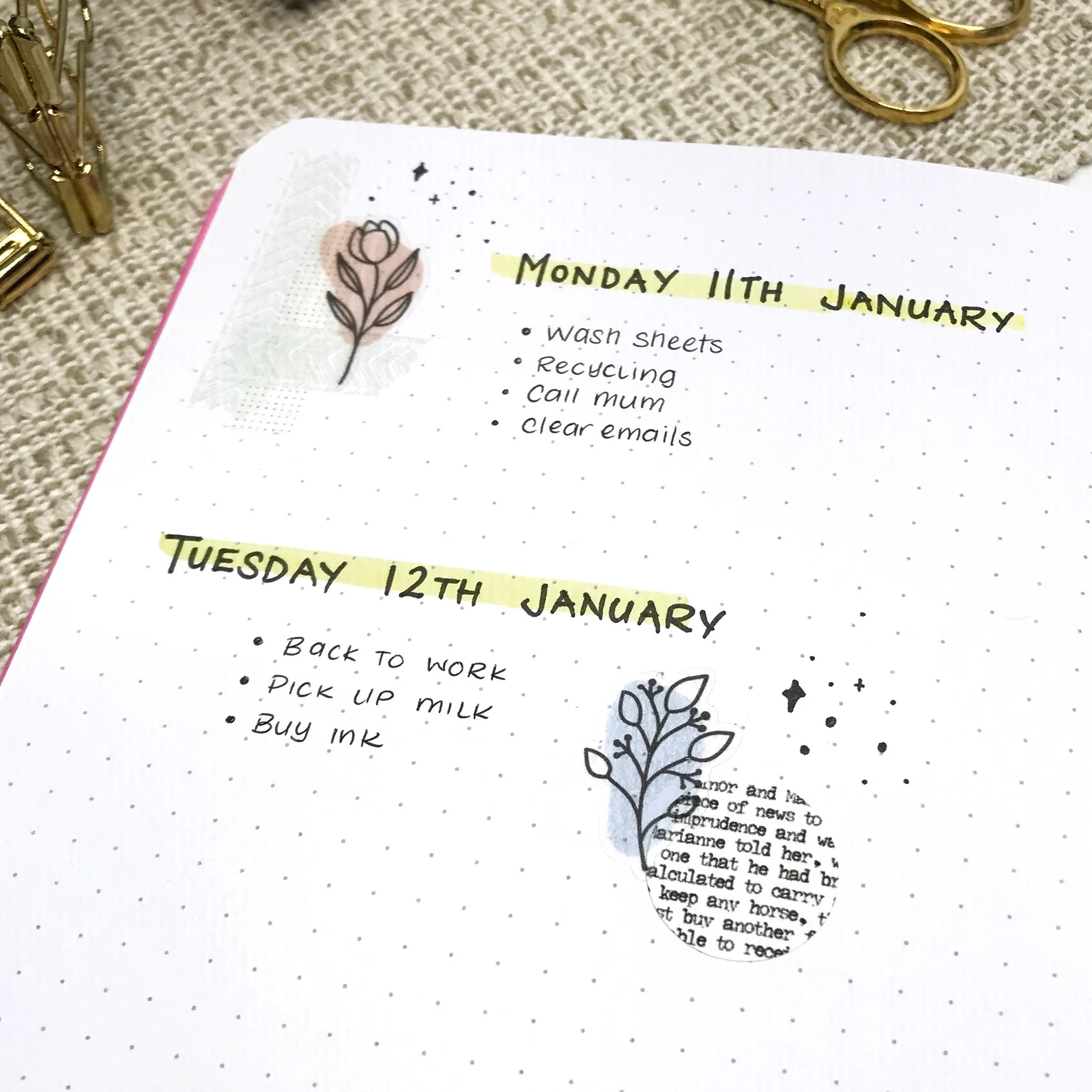 Journal Junkies Rose K Paper Co Decorative Stickers | Minimal Floral Stickers Usage Example in a bullet journal