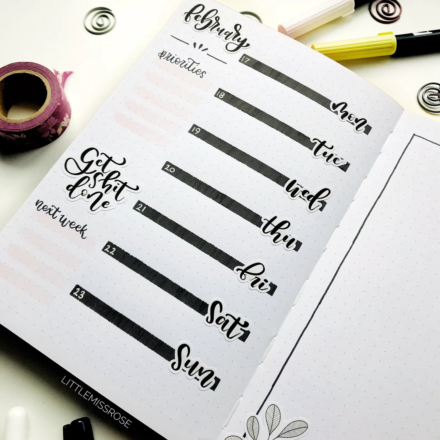 W003 Short Weekday Script Planner Stickers by Rose K - example of use