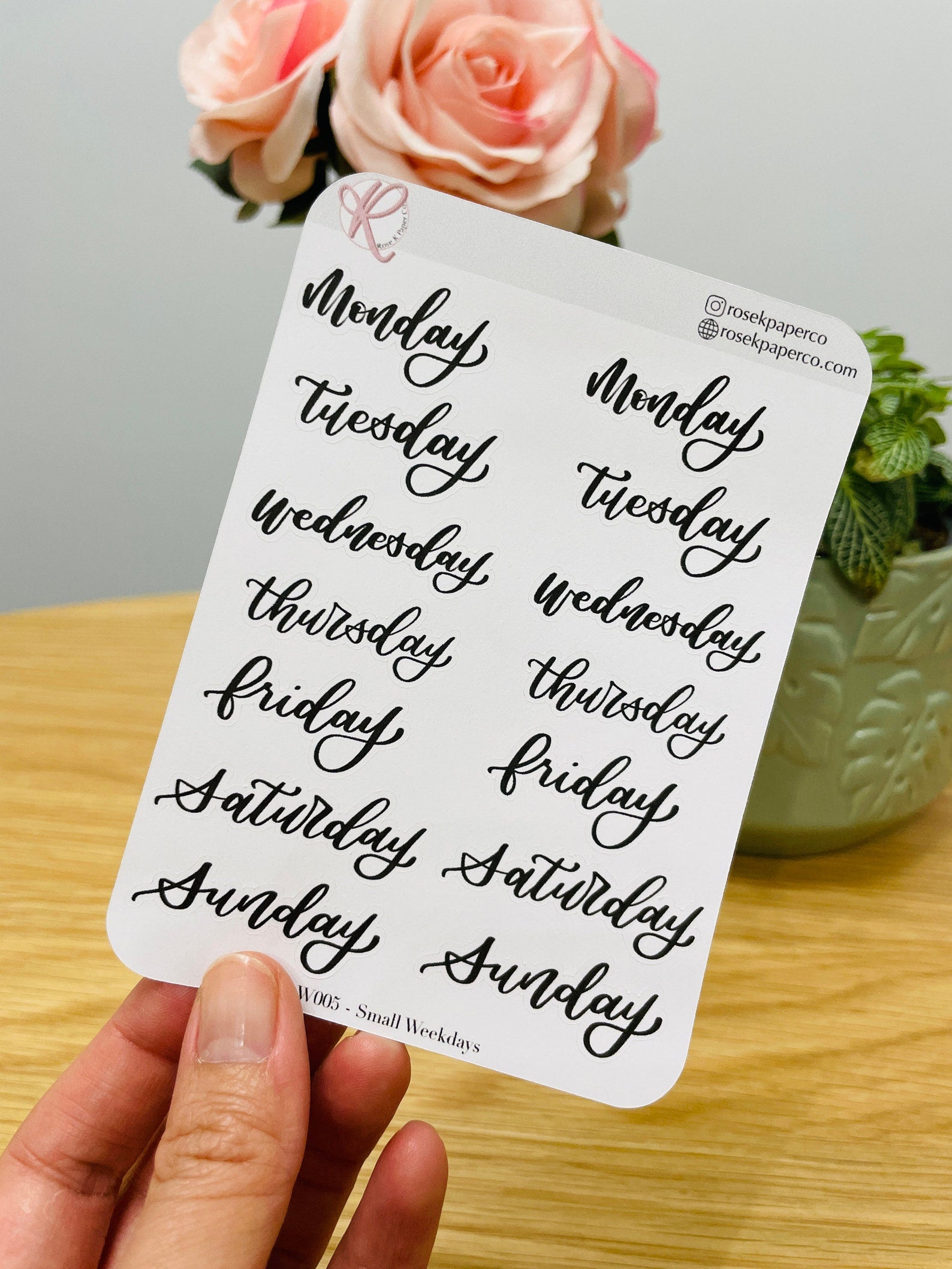 Rose K Paper Co Planner Stickers | Hand-lettered Days Of The Week close up
