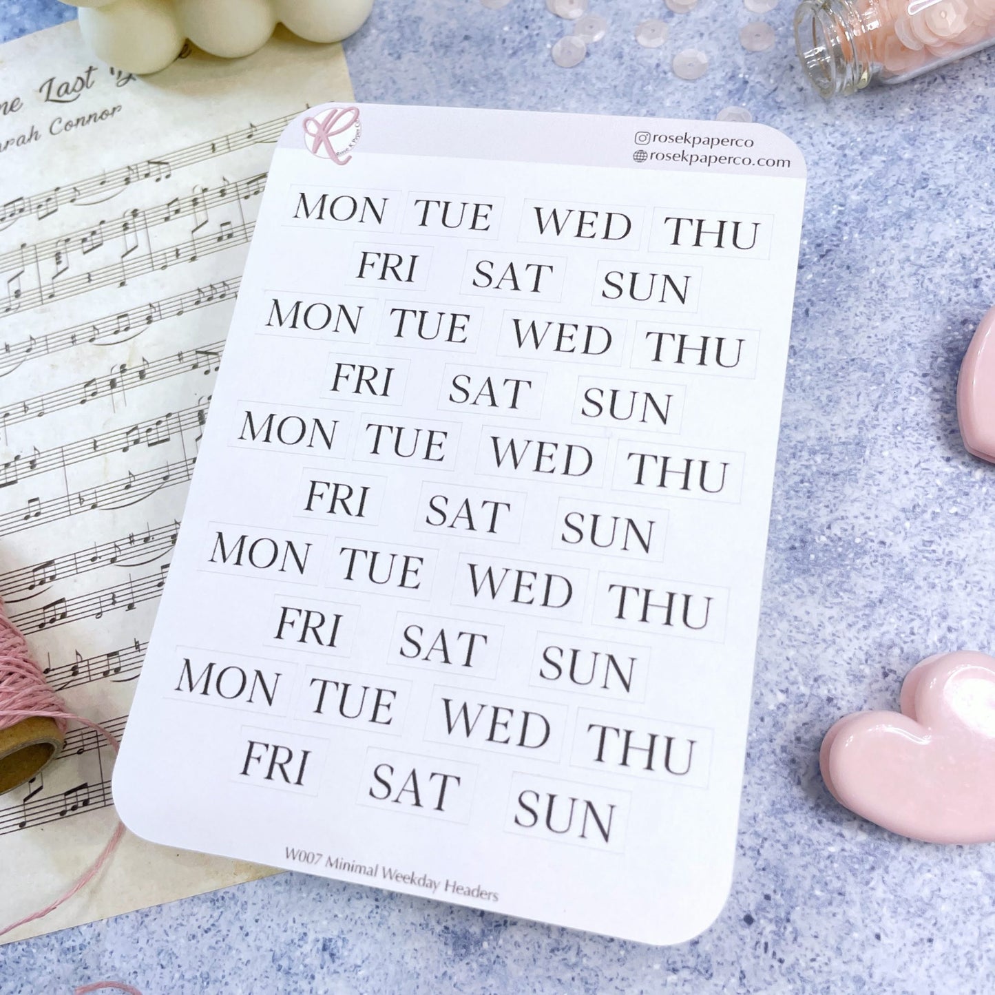 Rose K Paper Co Planner Stickers | Serif Short Days Of The Week Close Up
