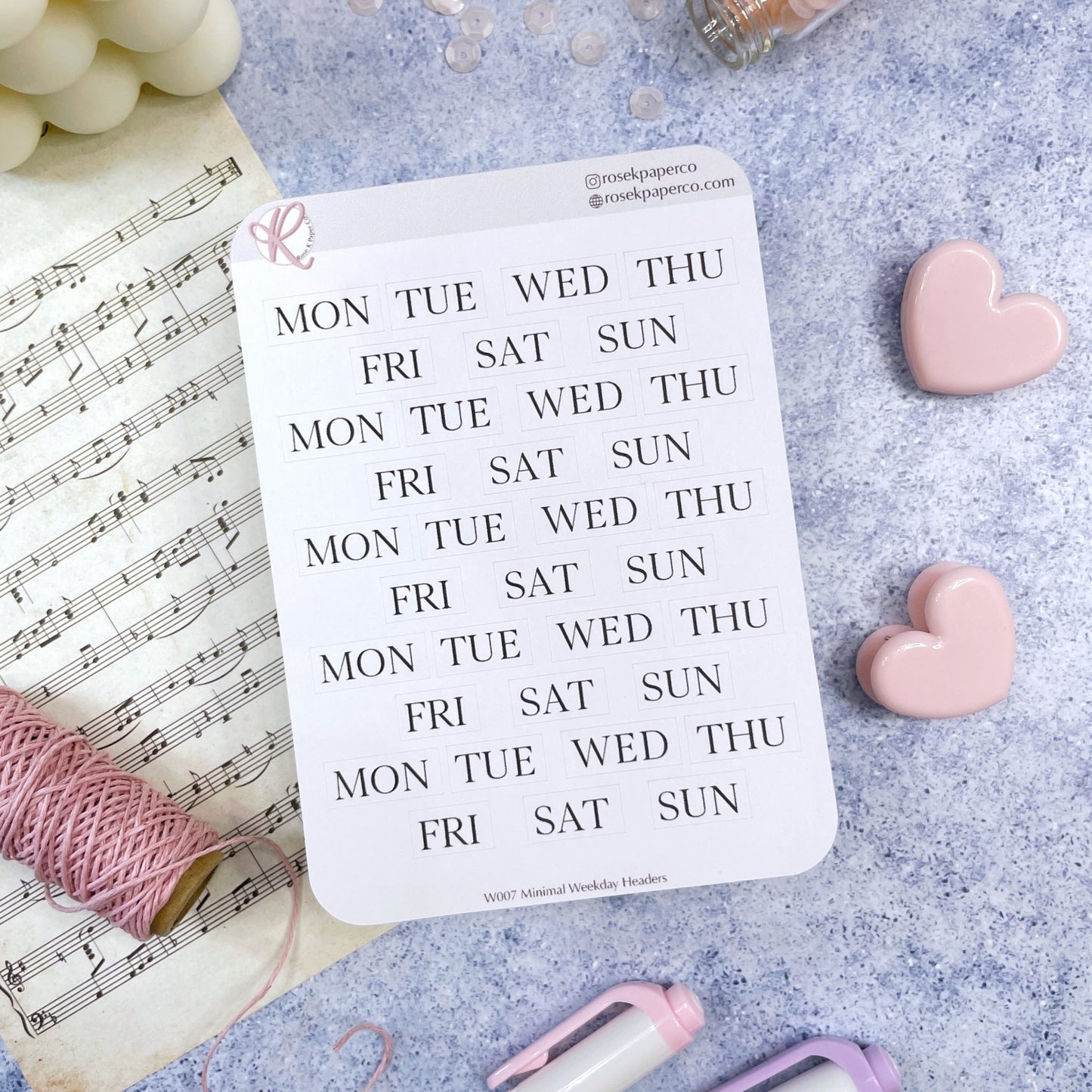 Rose K Paper Co Planner Stickers | Serif Short Days Of The Week
