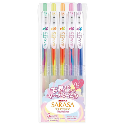 Zebra Sarasa Push Clip Gel Pen 5 Marble Colour Set